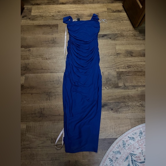 Lulus Amazing Presence Blue Mesh Ruched Column Maxi
Dress - Picture 4 of 5